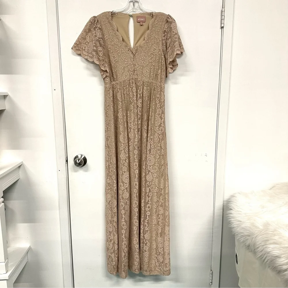 Show Me Your MuMu Sandra lace maxi dress Size 12 Champagne Wedding Bridesmaid